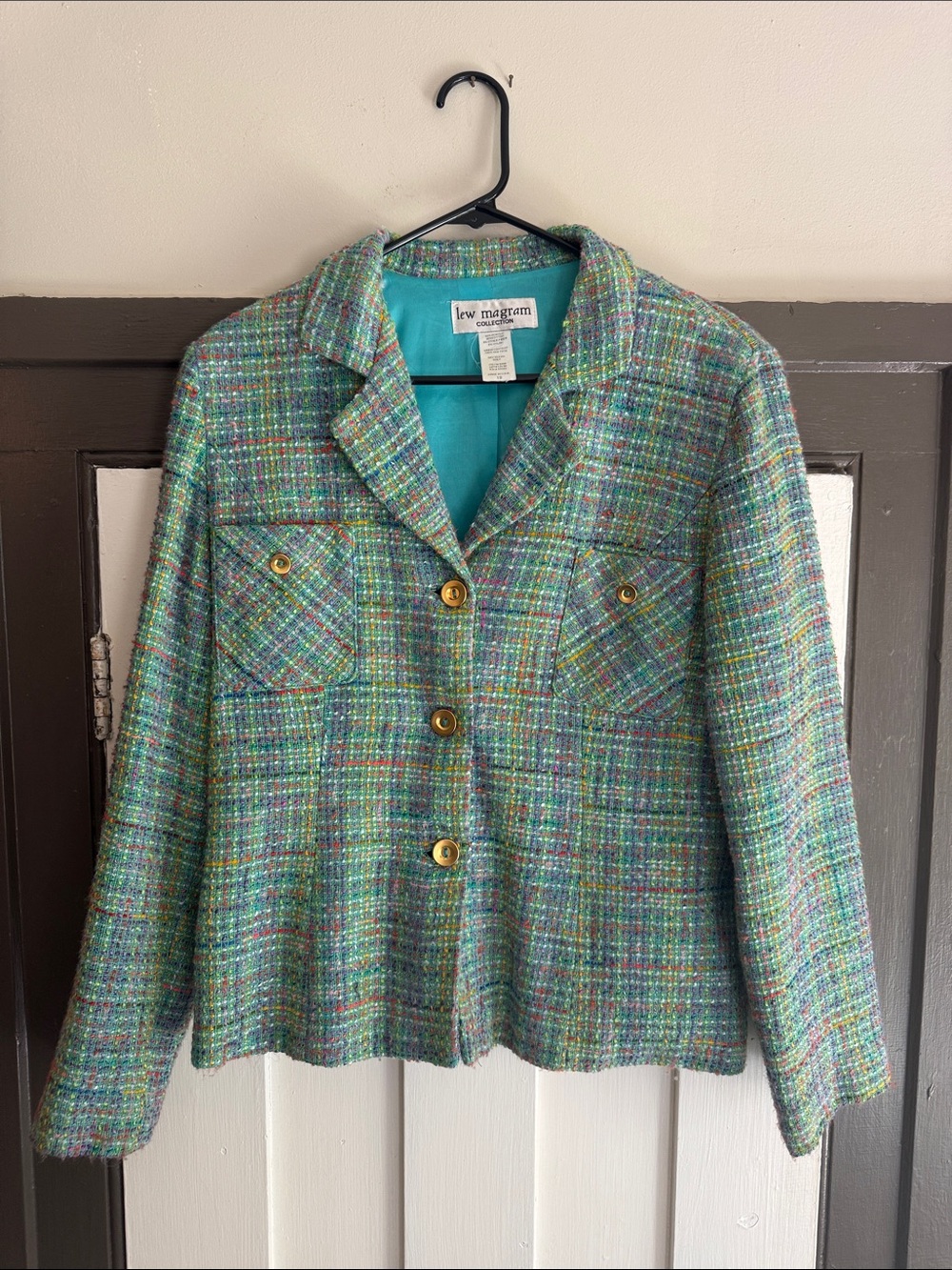 Lew Magram Green Tweed Button-Front Blazer